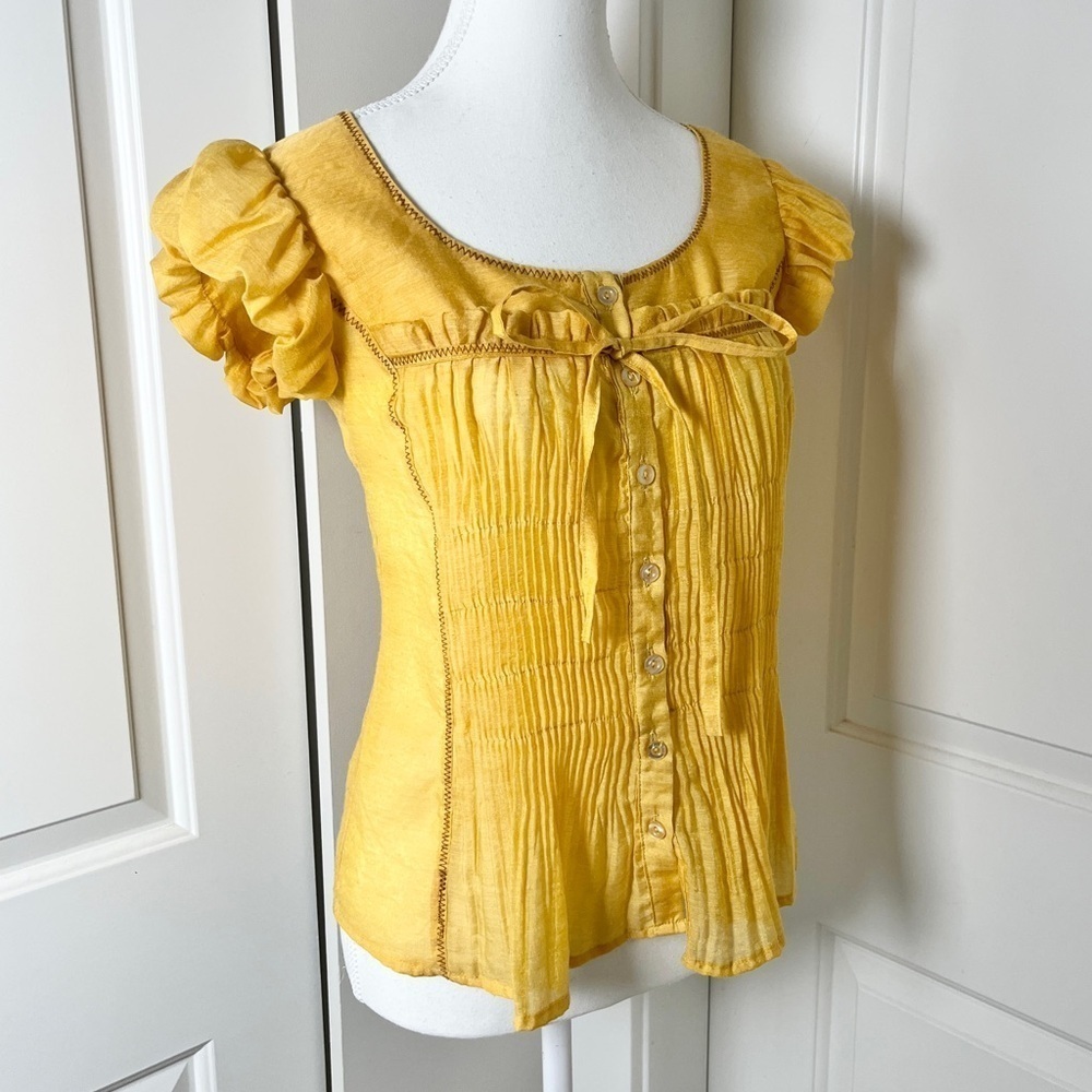 Delicious Boho Milkmaid Gypsy Blouse, Golden Mustard Yellow - Size Small